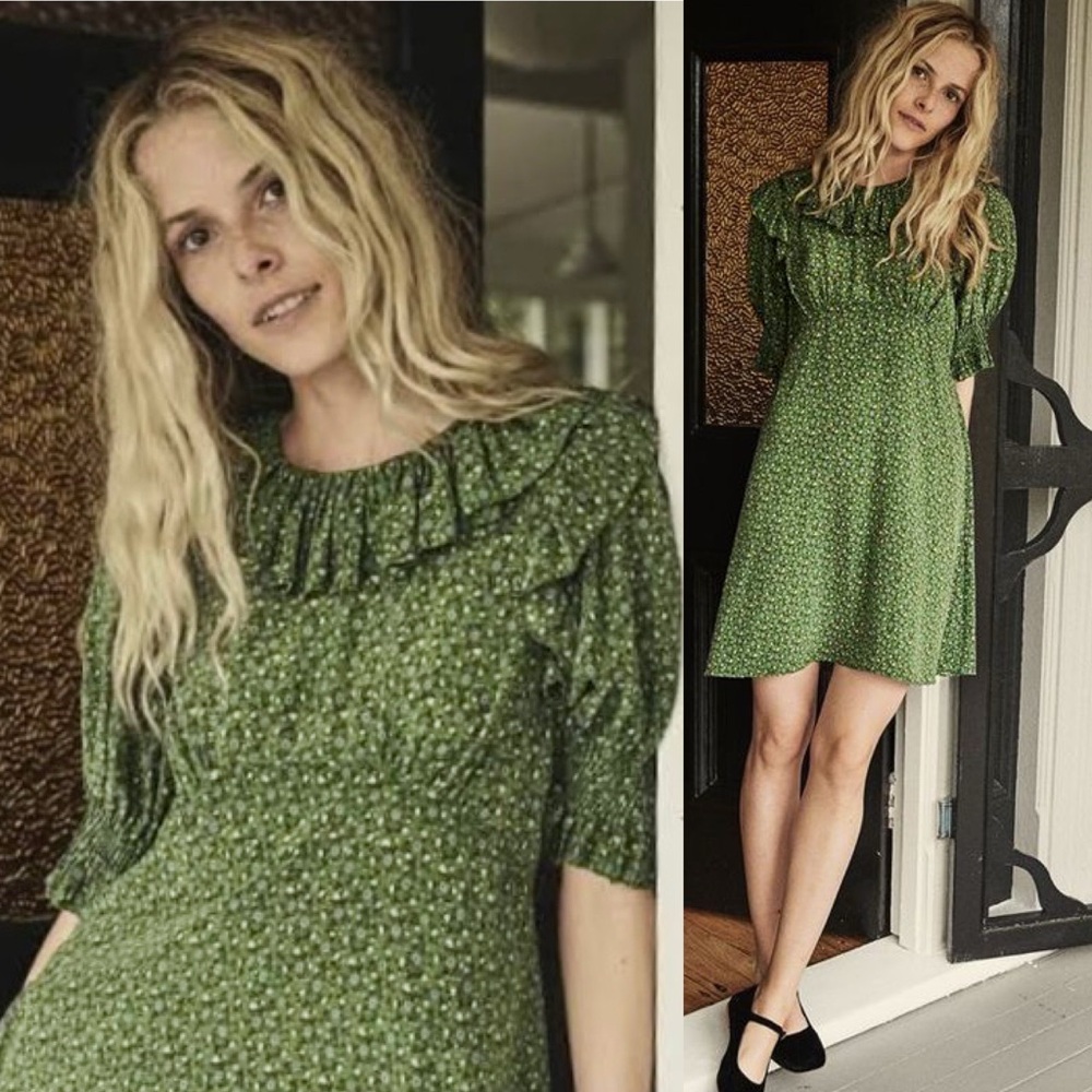 Doen Martha's Garden Floral Silk Baudoin Ruffled Mini Dress